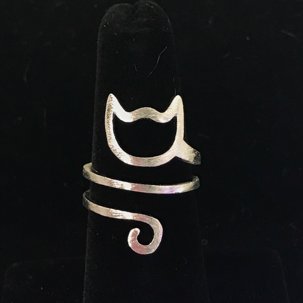 Cat Adjustable Wrap Around Silver Tone Ring